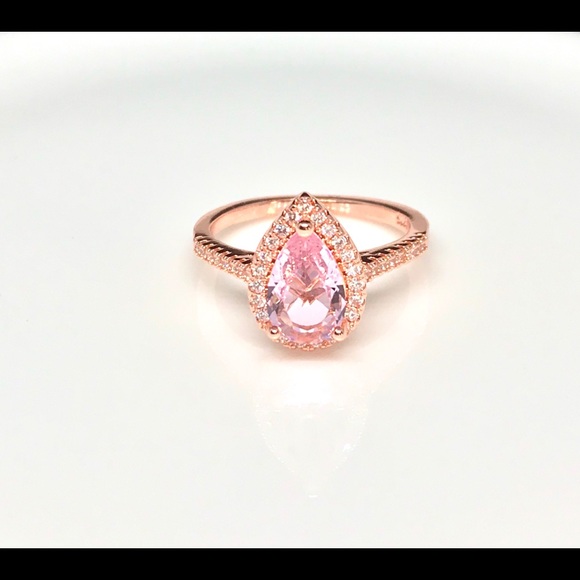 NEW 🌸 Rose Gold over Sterling Pink Pear cut Ring - Picture 5 of 7
